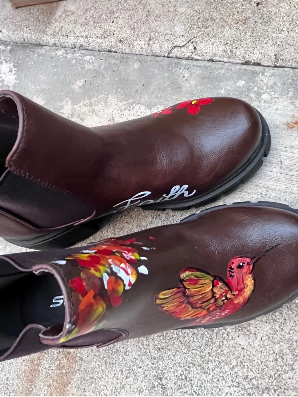 Soda Brown Ankle Boots with Hand-Painted Floral & Bird Art